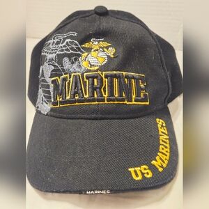 Golden Lion US Marine Corps Duel Logo Embroidered Black Yellow Baseball Cap Hat